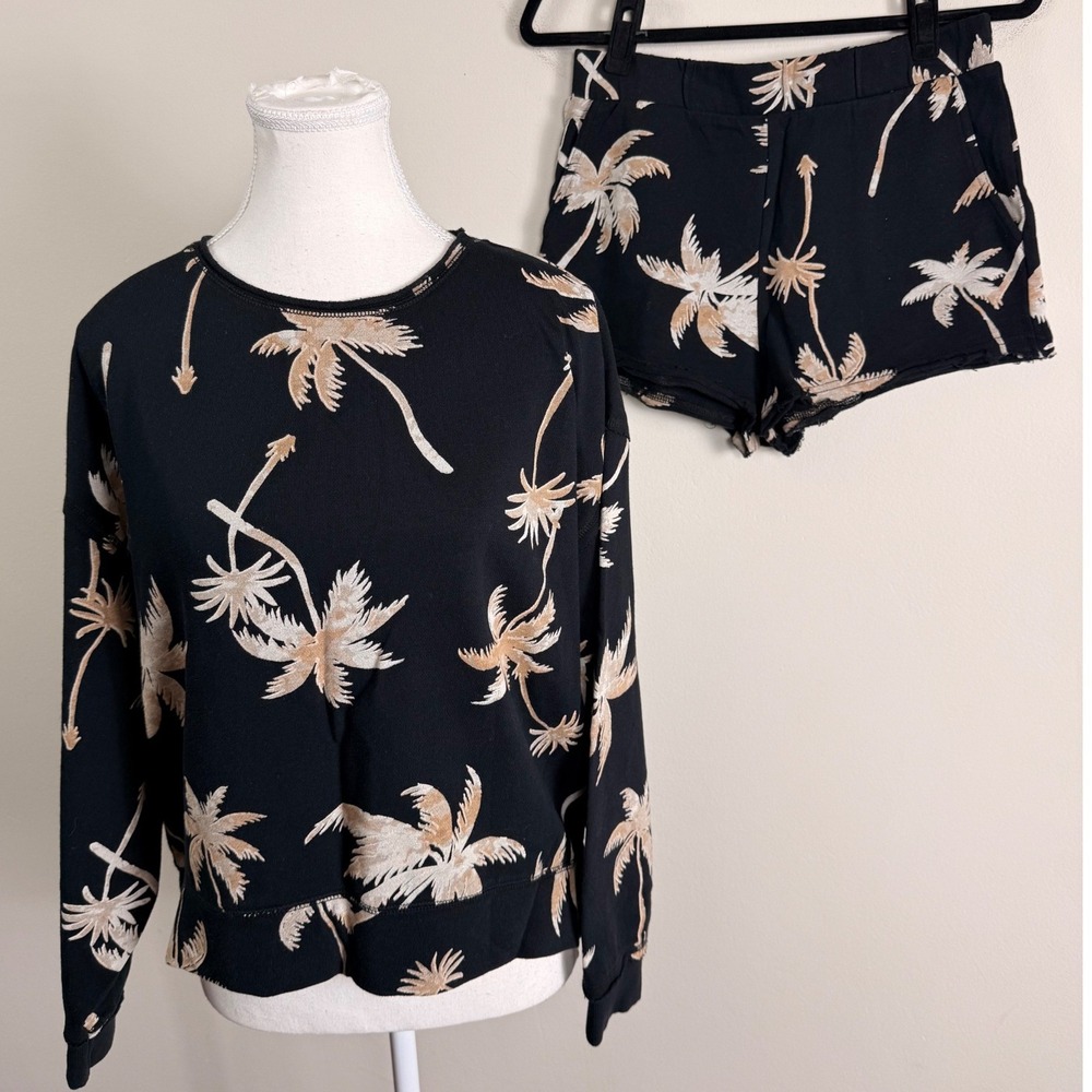 Z Supply Perle Tropical Sweatshirt and Shorts Set Black XS NEW